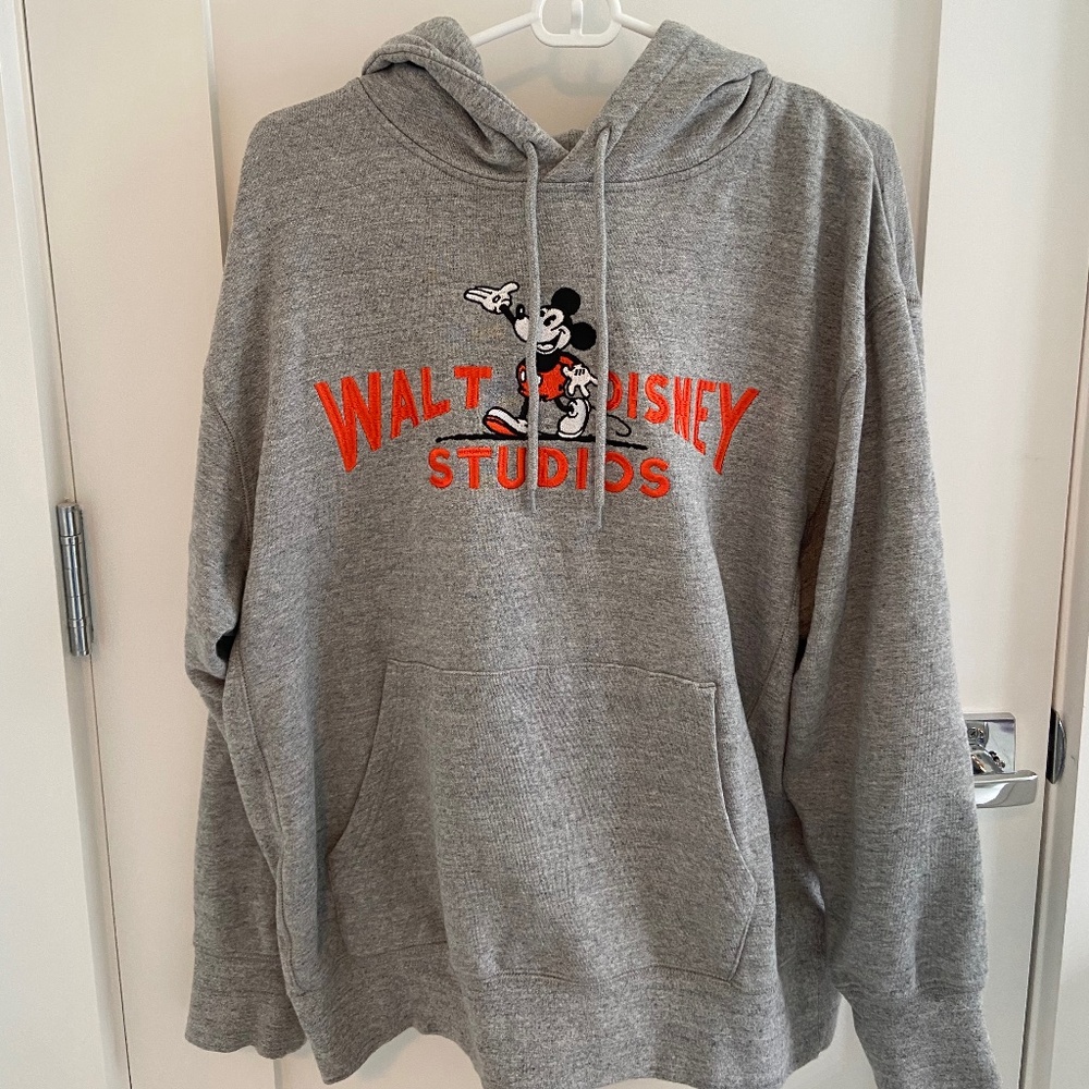 Disney Gray Walt Disney Studios Mickey Hoodie with Red Logo